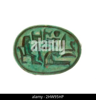 Arte ispirata da Scarab inscritto per la moglie di Dio Hatshepsut, Dished Life Forever, New Kingdom, Dinastia 18, presto, circa 1479–1458 a.C., dall'Egitto, dall'Egitto superiore, da Tebe, da Deir el-Bahri, Tempio di Hatshepsut, deposito Fondazione 7 (G), 1926–27, Steatite (glassato), L. 1,8 cm (11/16 in.); W, opere classiche modernizzate da Artotop con un tuffo di modernità. Forme, colore e valore, impatto visivo accattivante sulle emozioni artistiche attraverso la libertà delle opere d'arte in modo contemporaneo. Un messaggio senza tempo che persegue una nuova direzione selvaggiamente creativa. Artisti che si rivolgono al supporto digitale e creano l'NFT Artotop Foto Stock