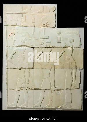 Arte ispirata dal Relief raffigurante Estates personificati dalla Tomba di Akhtihotep, Vecchio Regno, Dinastia 4, ca. 2575–2551 a.C., probabilmente da Mastaba di Akhtihotep (FS 3076); dall'Egitto, regione della Mifite, Saqqara, calcare, Vernice, H. 109 cm (42 15/16 poll.); W. 84 cm (33 1/16 poll.); th. 2,5, opere classiche modernizzate da Artotop con un tuffo di modernità. Forme, colore e valore, impatto visivo accattivante sulle emozioni artistiche attraverso la libertà delle opere d'arte in modo contemporaneo. Un messaggio senza tempo che persegue una nuova direzione selvaggiamente creativa. Artisti che si rivolgono al supporto digitale e creano l'NFT Artotop Foto Stock