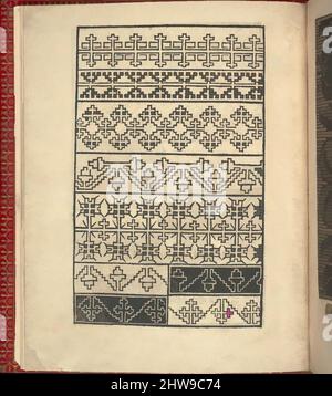 Art Inspired by CE est ung tractat de la nobile art de leguille ascavoir ouvraiges de spaigne... page 3 (recto), after 1527, Woodcut, Overall: 6 7/8 x 5 11/16 in. (17,5 x 14,5 cm), stampato da Willem Vosterman. Dall'alto verso il basso e da sinistra verso destra: Design composto da 5 opere orizzontali, classiche modernizzate da Artotop con un tocco di modernità. Forme, colore e valore, impatto visivo accattivante sulle emozioni artistiche attraverso la libertà delle opere d'arte in modo contemporaneo. Un messaggio senza tempo che persegue una nuova direzione selvaggiamente creativa. Artisti che si rivolgono al supporto digitale e creano l'NFT Artotop Foto Stock