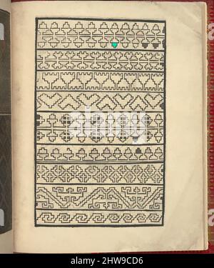 Art Inspired by CE est ung tractat de la nobile art de leguille ascavoir ouvraiges de spaigne... page 20 (recto), after 1527, Woodcut, Overall: 6 7/8 x 5 11/16 in. (17,5 x 14,5 cm), stampato da Willem Vosterman. Dall'alto verso il basso e da sinistra verso destra: Design composto da 9 opere orizzontali, classiche modernizzate da Artotop con un tocco di modernità. Forme, colore e valore, impatto visivo accattivante sulle emozioni artistiche attraverso la libertà delle opere d'arte in modo contemporaneo. Un messaggio senza tempo che persegue una nuova direzione selvaggiamente creativa. Artisti che si rivolgono al supporto digitale e creano l'NFT Artotop Foto Stock