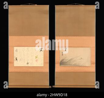 Arte ispirata da pesca barca su Reed Covered Bank e Calligraphy, Edo Period (1615–1868), 18th–19th secolo, Giappone, album foglie montate come rotoli appesi; inchiostro su carta, immagine (a): 8 7/8 x 14 3/4 pollici. (22,6 x 37,5 cm), dipinti, Ike Taiga (giapponese, 1723–1776, opere classiche modernizzate da Artotop con un tuffo di modernità. Forme, colore e valore, impatto visivo accattivante sulle emozioni artistiche attraverso la libertà delle opere d'arte in modo contemporaneo. Un messaggio senza tempo che persegue una nuova direzione selvaggiamente creativa. Artisti che si rivolgono al supporto digitale e creano l'NFT Artotop Foto Stock