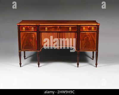 Art Inspired by Sideboard Table, 1805–10, made in Boston, Massachusetts, Stati Uniti, Americano, primario: Mogano, mogano e acero riccio, betulla, agrifoglio (inlay arco) Causurina (she-Oak) tutti gli inserti e gli intarsi di legno chiaro, Sabicu (inserti laterali): Secondario: Acero morbido (lati e, opere classiche modernizzate da Artotop con un tuffo di modernità. Forme, colore e valore, impatto visivo accattivante sulle emozioni artistiche attraverso la libertà delle opere d'arte in modo contemporaneo. Un messaggio senza tempo che persegue una nuova direzione selvaggiamente creativa. Artisti che si rivolgono al supporto digitale e creano l'NFT Artotop Foto Stock