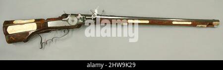 Arte ispirata a Wheellock Rifle realizzata per l'imperatore Leopoldo i, ca. 1685, Schwäbisch Gmünd, tedesco, Schwäbisch Gmünd, acciaio, pearwood, avorio, madreperla, L. 43 1/2 poll. (110,5 cm); L. di barile 30 1/4" (76,8 cm); Cal. .50 poll. (12,7 mm); L. della serratura da 8 1/16 poll. (20,5 cm); L. di stock, opere classiche modernizzate da Artotop con un tuffo di modernità. Forme, colore e valore, impatto visivo accattivante sulle emozioni artistiche attraverso la libertà delle opere d'arte in modo contemporaneo. Un messaggio senza tempo che persegue una nuova direzione selvaggiamente creativa. Artisti che si rivolgono al supporto digitale e creano l'NFT Artotop Foto Stock