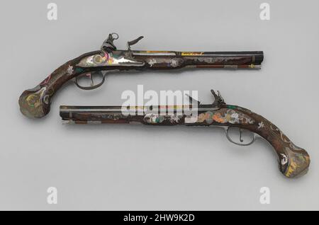 Arte ispirata a due pistole Flintlock realizzate per Ferdinando IV, Re di Napoli e Sicilia (1751-1825), ca. 1768, Napoli, Italo-Spagnolo, Napoli, acciaio, oro, legno (noce), argento, L. di ogni 17 3/8 poll. (44,1 cm); L. di ogni barile 11 1/16" (28,1 cm); Cal. .63 poll. (16,0 mm); in peso, opere classiche modernizzate da Artotop con un tuffo di modernità. Forme, colore e valore, impatto visivo accattivante sulle emozioni artistiche attraverso la libertà delle opere d'arte in modo contemporaneo. Un messaggio senza tempo che persegue una nuova direzione selvaggiamente creativa. Artisti che si rivolgono al supporto digitale e creano l'NFT Artotop Foto Stock