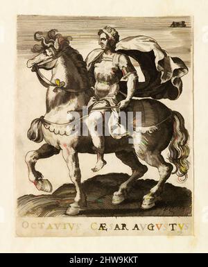 Arte ispirata a disegni e stampe, Stampa, Octavius Caesar Augustus di dodici Cesari su Horseback, artista, Abraham de Bruyn, fiammingo, opere classiche modernizzate da Artotop con un tuffo di modernità. Forme, colore e valore, impatto visivo accattivante sulle emozioni artistiche attraverso la libertà delle opere d'arte in modo contemporaneo. Un messaggio senza tempo che persegue una nuova direzione selvaggiamente creativa. Artisti che si rivolgono al supporto digitale e creano l'NFT Artotop Foto Stock