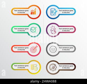 Modello di progettazione di infografica a 8 fasi - grafico, grafico a torta, layout del flusso di lavoro, diagramma ciclistico, brochure, Report, presentazione, web design Vector Illustrazione Vettoriale