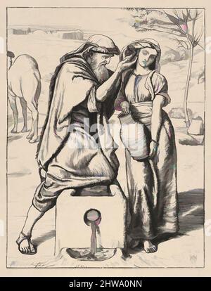 Arte ispirata da Eliezer e Rebekah al pozzo (Galleria della Bibbia di Dalziels), dopo William Holman Hunt, British, Londra 1827–1910 Londra, opere classiche modernizzate da Artotop con un tuffo di modernità. Forme, colore e valore, impatto visivo accattivante sulle emozioni artistiche attraverso la libertà delle opere d'arte in modo contemporaneo. Un messaggio senza tempo che persegue una nuova direzione selvaggiamente creativa. Artisti che si rivolgono al supporto digitale e creano l'NFT Artotop Foto Stock