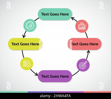 Modello di progettazione di infografica a 4 fasi - grafico, grafico a torta, layout del flusso di lavoro, diagramma, brochure, report, presentazione, web design. Vettore modificabile Illustrazione Vettoriale