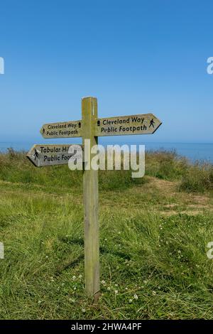 Indicazione per il sentiero di Cleveland Way a nord di Scarborough Foto Stock