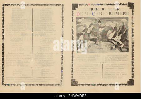 Arte ispirata a Broadside con versi riguardanti il leader militare Macario Romero, che viene mostrato a cavallo accanto agli indiani, José, opere classiche modernizzate da Artotop con un tuffo di modernità. Forme, colore e valore, impatto visivo accattivante sulle emozioni artistiche attraverso la libertà delle opere d'arte in modo contemporaneo. Un messaggio senza tempo che persegue una nuova direzione selvaggiamente creativa. Artisti che si rivolgono al supporto digitale e creano l'NFT Artotop Foto Stock