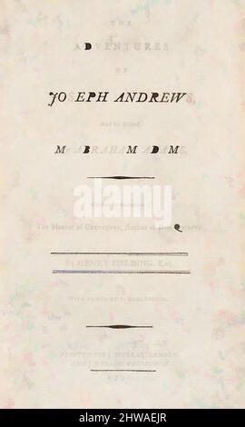 Arte ispirata a disegni e stampe, Stampa, pagina del titolo, da Henry Fielding's Adventures of Joseph Andrews, e il suo amico Abraham Adams, opere classiche modernizzate da Artotop con un tuffo di modernità. Forme, colore e valore, impatto visivo accattivante sulle emozioni artistiche attraverso la libertà delle opere d'arte in modo contemporaneo. Un messaggio senza tempo che persegue una nuova direzione selvaggiamente creativa. Artisti che si rivolgono al supporto digitale e creano l'NFT Artotop Foto Stock