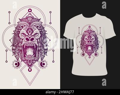 illustrazione vettore gorilla testa mandala zentangle stile Illustrazione Vettoriale