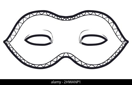 Maschera tradizionale Colombina per il Carnevale veneziano con contorni per colorarlo. Illustrazione Vettoriale