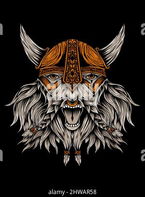 illustrazione vettore arrabbiato viking testa guerrieri Illustrazione Vettoriale