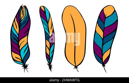 set di piume diverse scritte a mano in bianco e nero 3 Illustrazione Vettoriale