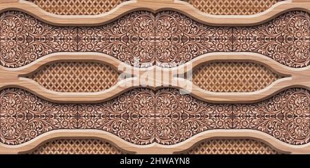 3D sfondo carta da parati, legno di alta qualità rendering decorazione piastrelle parete illustrazione sfondo murale, 3D carta da parati soggiorno. Foto Stock