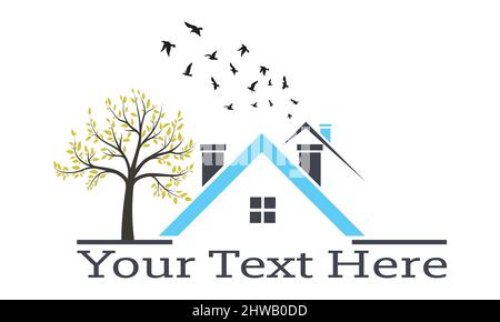 Vendita casa costruzione azienda logo design arancione e nero colore flat style vettore isolato su sfondo bianco illustrazione. Illustrazione Vettoriale