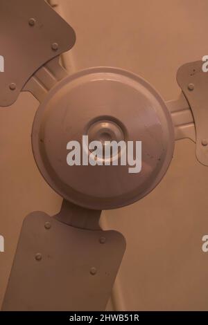 Alloggiamento motore, alloggiamento interruttore e lame della ventola da soffitto, spinner a tre pale Foto Stock