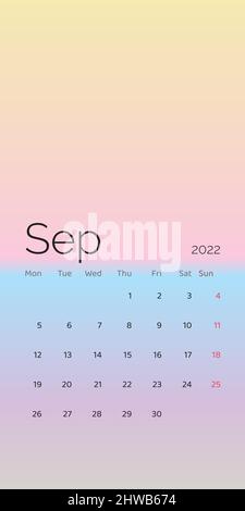 Settembre 2022 calendario pianificazione set per modello corporate design settimana inizio lunedì. Vettore Illustrazione Vettoriale