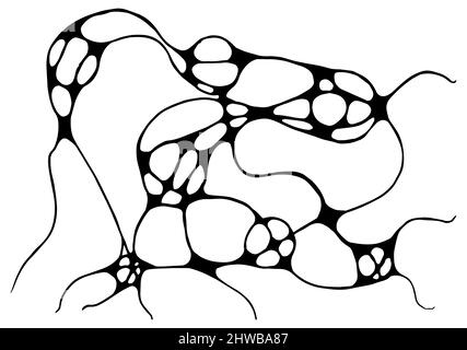 Illustrazione vettoriale dello schizzo di linee neurografiche. Astratto caotico sfondo di curve ondulate. Neuroart monocromatico disegnato a mano. Disegno cerebrale destro. C Illustrazione Vettoriale