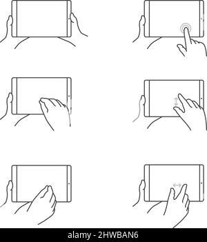Set di icone dei gesti del touch screen del tablet Illustrazione Vettoriale
