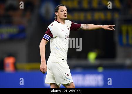 Milano, Italia. 04 marzo 2022. Milano Djuric of US Salernitana gesticola durante la Serie Una partita di calcio tra FC Internazionale e US Salernitana. Credit: Nicolò campo/Alamy Live News Foto Stock