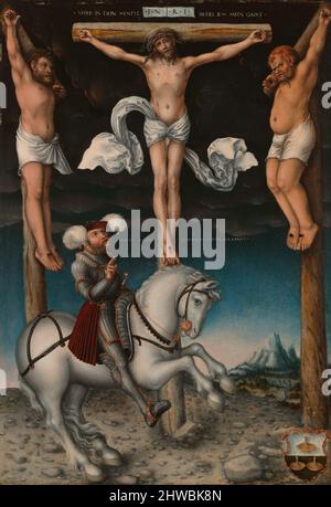 La Crocifissione con il Centurione convertito. Artista: Lucas Cranach il Vecchio, tedesco, 1472–1553 Foto Stock