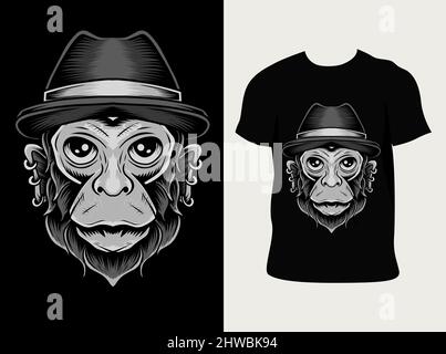 cappello da scimmia vettoriale con disegno t shirt Illustrazione Vettoriale