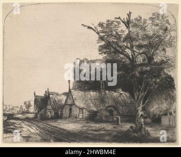 Paesaggio con tre cottage a capanna accanto a una strada. Artista: Rembrandt (Rembrandt van Rijn), olandese, 1606–1669 Foto Stock