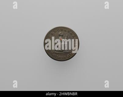 “Non sono una donna e una sorella” Token tempo duro anti-schiavitù. Produttore: Gibbs, Gardner and Company, americano, attivo 1830sManufacturer: American Anti-Slavery Society, americano, 1830–1870 Foto Stock