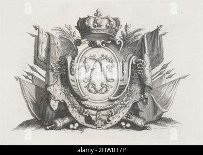 Royal Crest con Corona e bandiere e interlacciato “L”s.. Artista: Sconosciuto Foto Stock