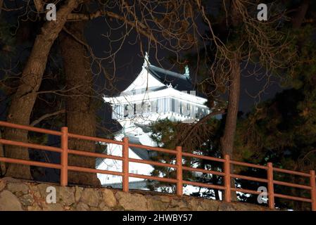 Kokura castello di notte a Kitakyushu City, Giappone Foto Stock