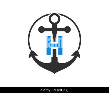 Logo Anchor con lettera H. Lettera H iniziale con ancora. Logo Marine, Barca a vela Illustrazione Vettoriale