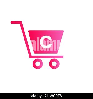 Carrello Carrello sulla lettera C iniziale Online e modello di concetto di Logo per lo Shopping Illustrazione Vettoriale