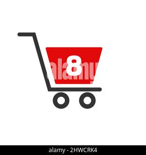 Carrello Carrello spesa su lettera 8 iniziale Online e modello di concetto di Logo per lo Shopping Illustrazione Vettoriale