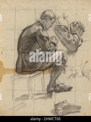 Figura non identificata, disegno per la firma del Compact nella cabina del Mayflower. Artista: Edwin White, americano, 1817–1877 Foto Stock