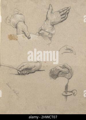 Studio delle mani, disegno per la firma del Compact nella cabina del Mayflower. Artista: Edwin White, americano, 1817–1877 Foto Stock