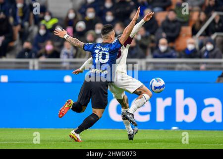 Milano, Italia. 04th Mar 2022. Lautaro Martinez (10) dell'Inter ha visto nella Serie una partita tra Inter e Salernitana a Giuseppe Meazza a Milano. (Photo Credit: Gonzales Photo/Alamy Live News Foto Stock