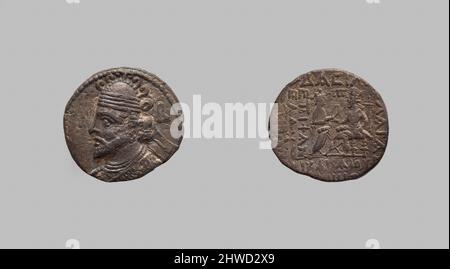 Tetradrachm di Vologases i, re partiano di Seleucia ad Tigrim. Regnante: Vologases i, re di Partia, regnò 51–78, morì 78 Mint: Seleucia ad Tigrim artista: Sconosciuto Foto Stock