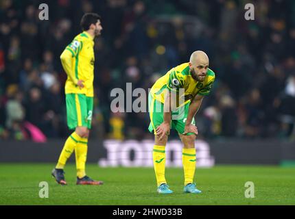 Il Teemu Pukki di Norwich City sembra sconsolato dopo la partita della Premier League a Carrow Road, Norwich. Data foto: Sabato 5 marzo 2022. Foto Stock