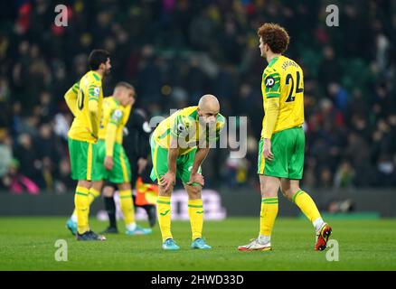 Il Teemu Pukki di Norwich City sembra sconsolato dopo la partita della Premier League a Carrow Road, Norwich. Data foto: Sabato 5 marzo 2022. Foto Stock