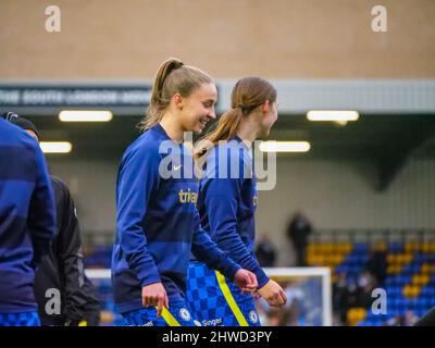 Wimbledon, Londra, Regno Unito. 05th Mar 2022. Guro Reiten (11 - Chelsea Women) si riscalda prima della partita tra Chelsea Women e Manchester City Women nella finale 2022 della fa Women's Continental Tires League Cup al Cherry Red Records Stadium, Plow Lane, Wimbledon il 5th marzo 2022 Claire Jeffrey/SPP Credit: SPP Sport Press Photo. /Alamy Live News Foto Stock