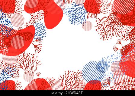 Frame astratto per Complimenti. Colori blu rosso con fiori. Illustrazione vettoriale Illustrazione Vettoriale