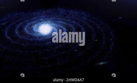 Bella astrazione di rotazione colorata galassia a spirale nello spazio con miliardi di stelle sullo sfondo nero. Particelle che illuminano lo sfondo Foto Stock