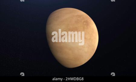 Animazione astratta del pianeta rotante Venere. Animazione. Superficie astratta del pianeta Venere sullo sfondo dello spazio stellare cosmico. Animazione Planetary 3D Foto Stock