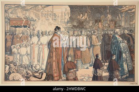 La processione de la Fête-Dieu à Nantes (la processione del Corpus Christi a Nantes). Artista: Auguste Lepère, francese, 1849–1918 Foto Stock