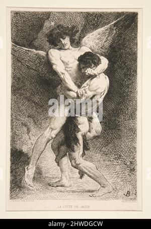 La lutte de Jacob (Giacobbe Wrestling con l'Angelo). Artista: Léon Bonnat, francese, 1833–1923 Foto Stock