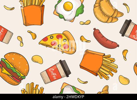 Sfondo di fast food colorato Illustrazione Vettoriale