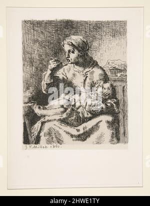 La Bouillie (Donna che alimenta il suo bambino). Artista: Jean-Francis Millet, francese, 1814–1875 Foto Stock