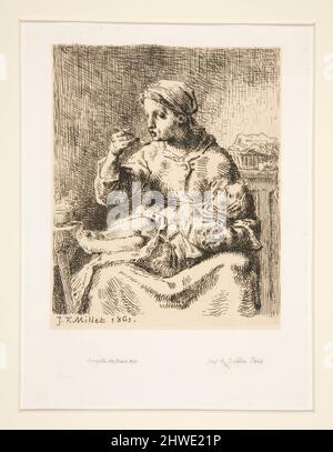 La Bouillie (Donna che alimenta il suo bambino). Artista: Jean-Francis Millet, francese, 1814–1875 Foto Stock